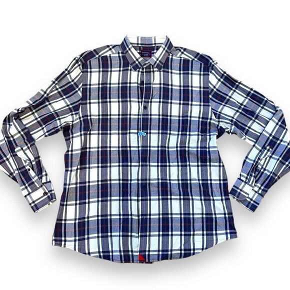 UNTUCKit Other - UNTUCKit Mens Shirt Long Sleeves Button Up Cotton Plaid Navy White Size XL